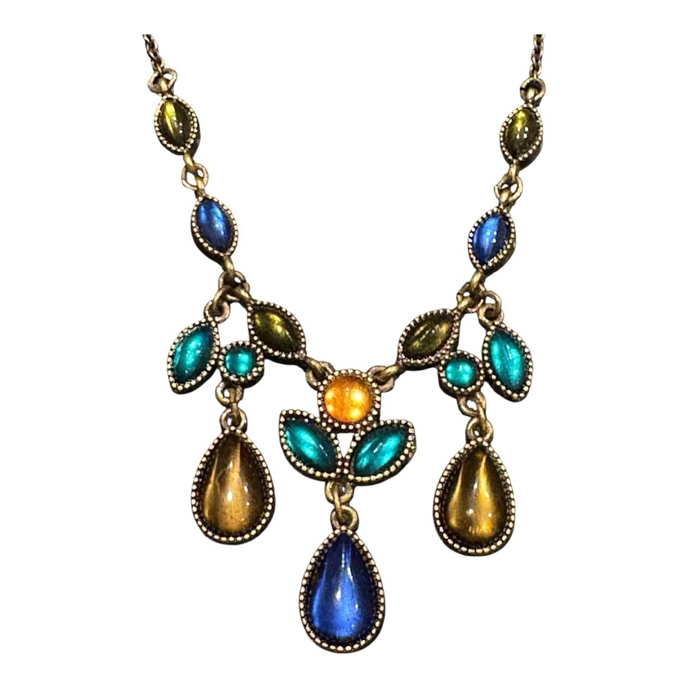 SAQ Signed Vintage Necklace & Earrings Set Colorful Glass Cabochons J12